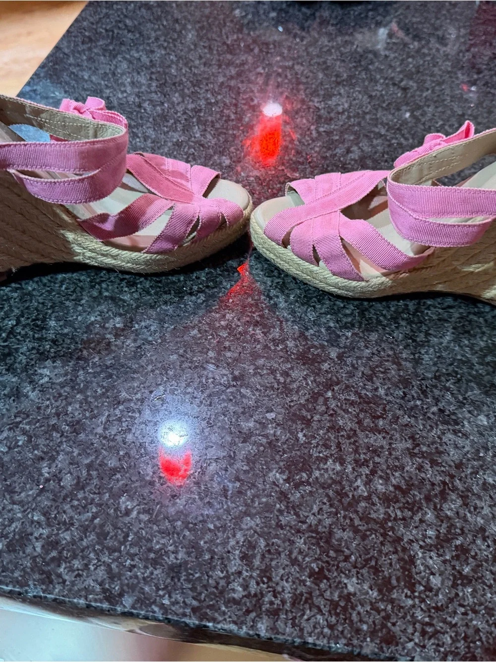 Christian Louboutin Pink Canvas Espadrille Wedges with Slingback Tie